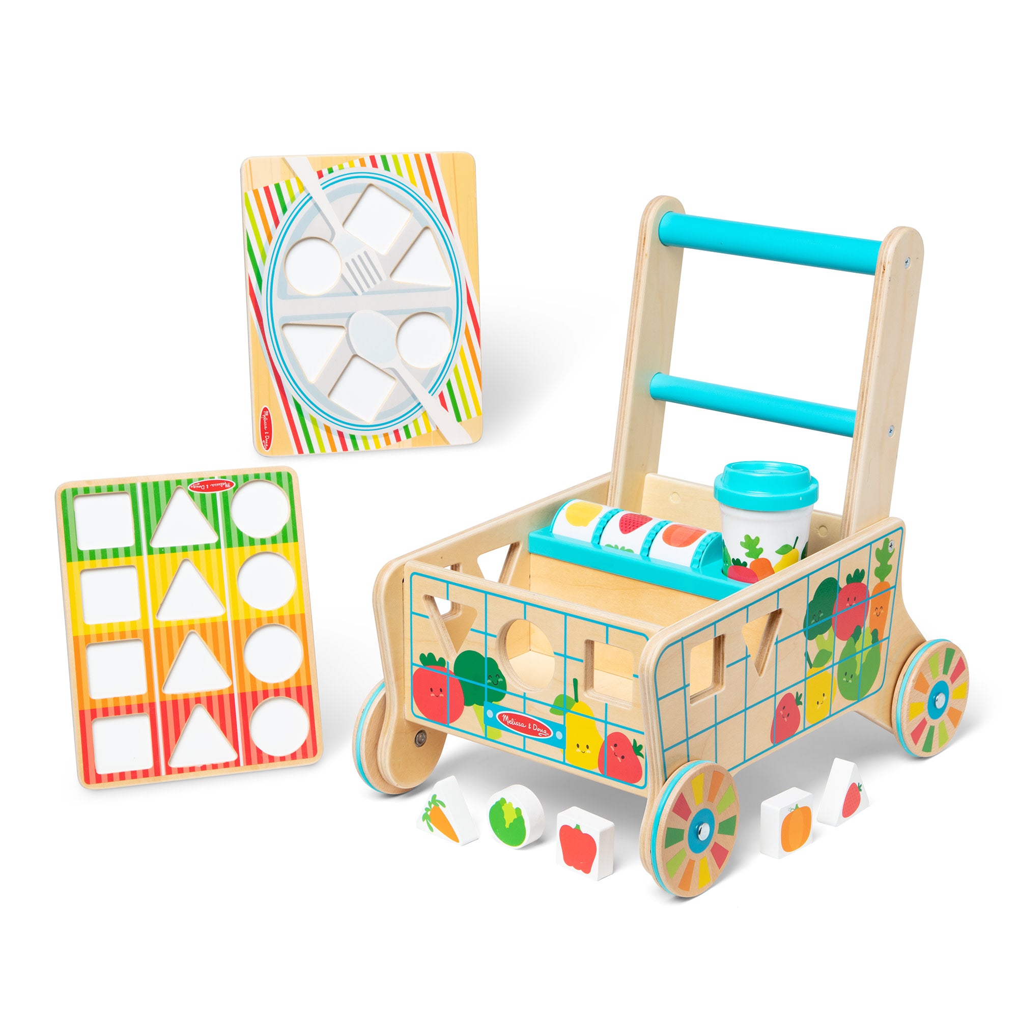 Wooden Shape Sorting Grocery Cart - Image 4