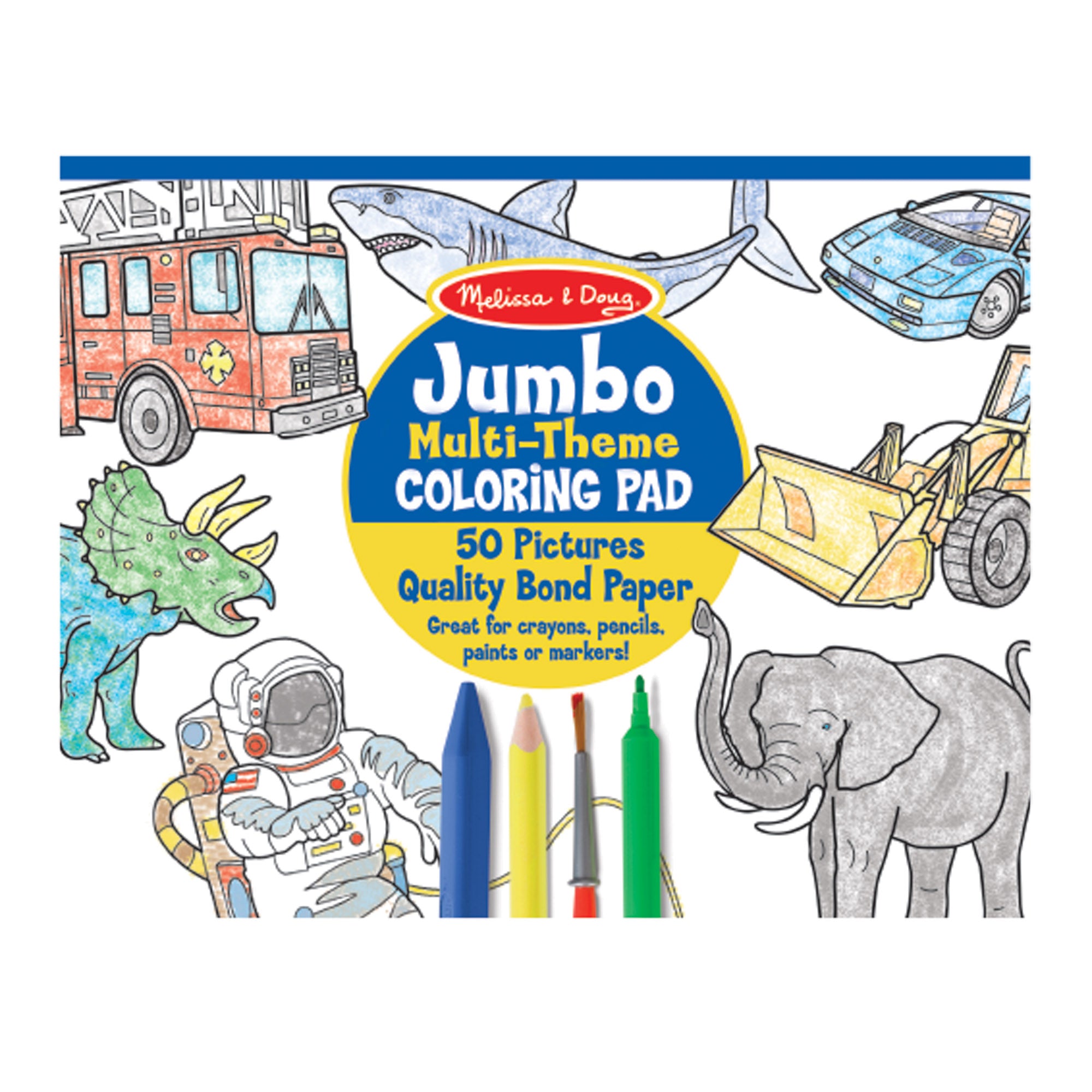 Jumbo 50-Page Kids' Coloring Pad - Space. Sharks. Sports. and More