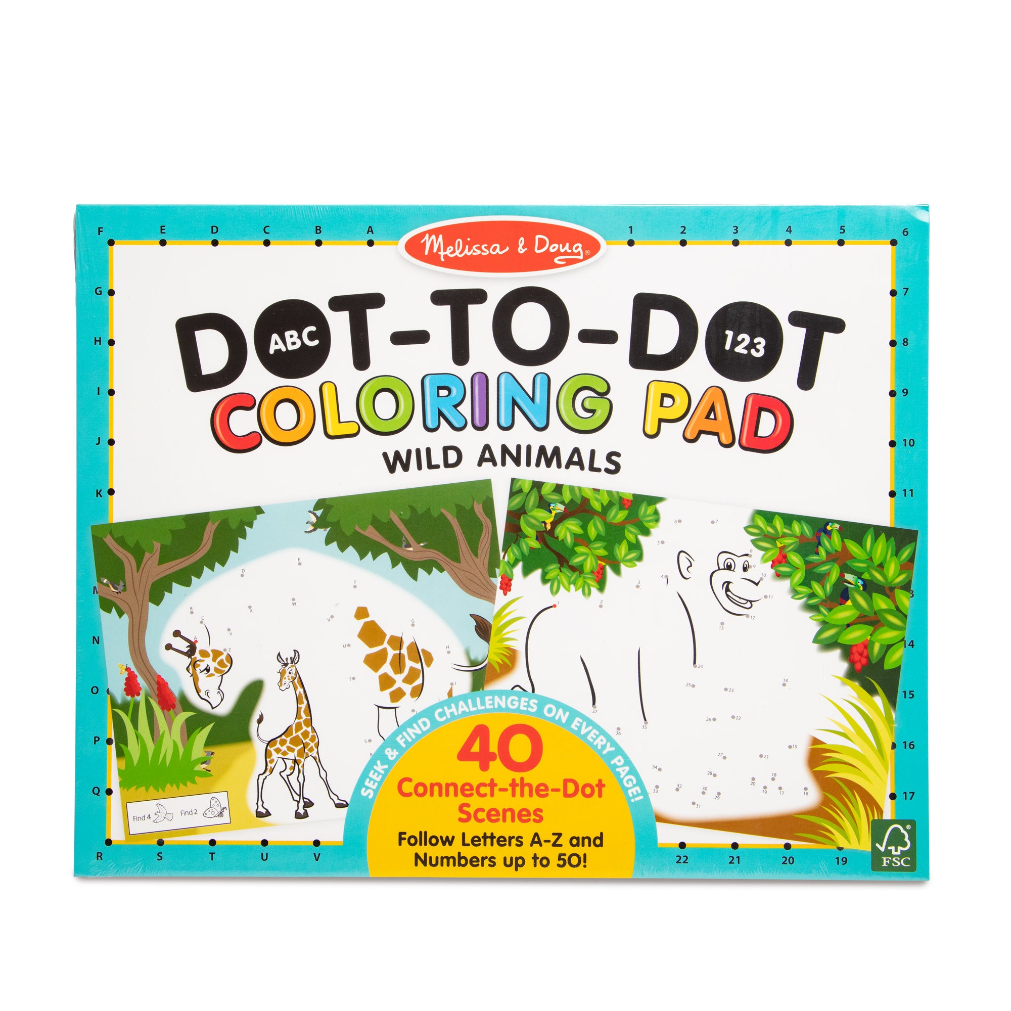 ABC 123 Dot-to-Dot Coloring Pad ?C Wild Animals