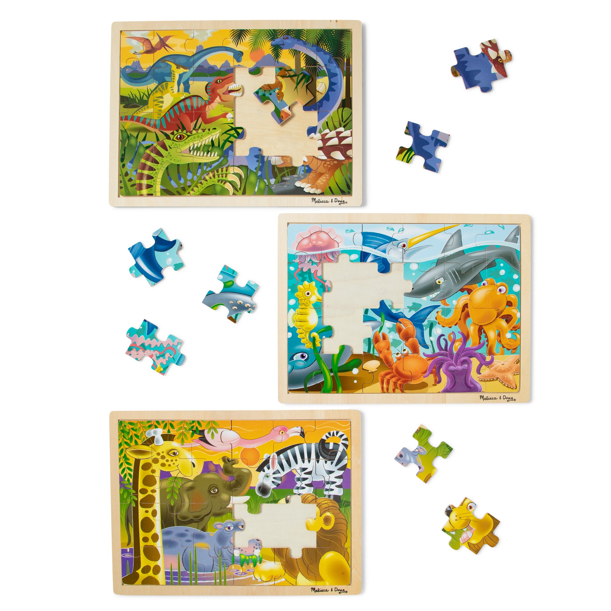 Wooden Jigsaw Puzzle 3-Pack: Dinosaur. African Plains. Under the Sea - Image 4