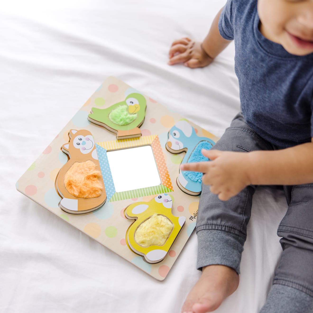 First Play Wooden Touch and Feel Puzzle Peek-a-Boo Pets With Mirror - Image 2
