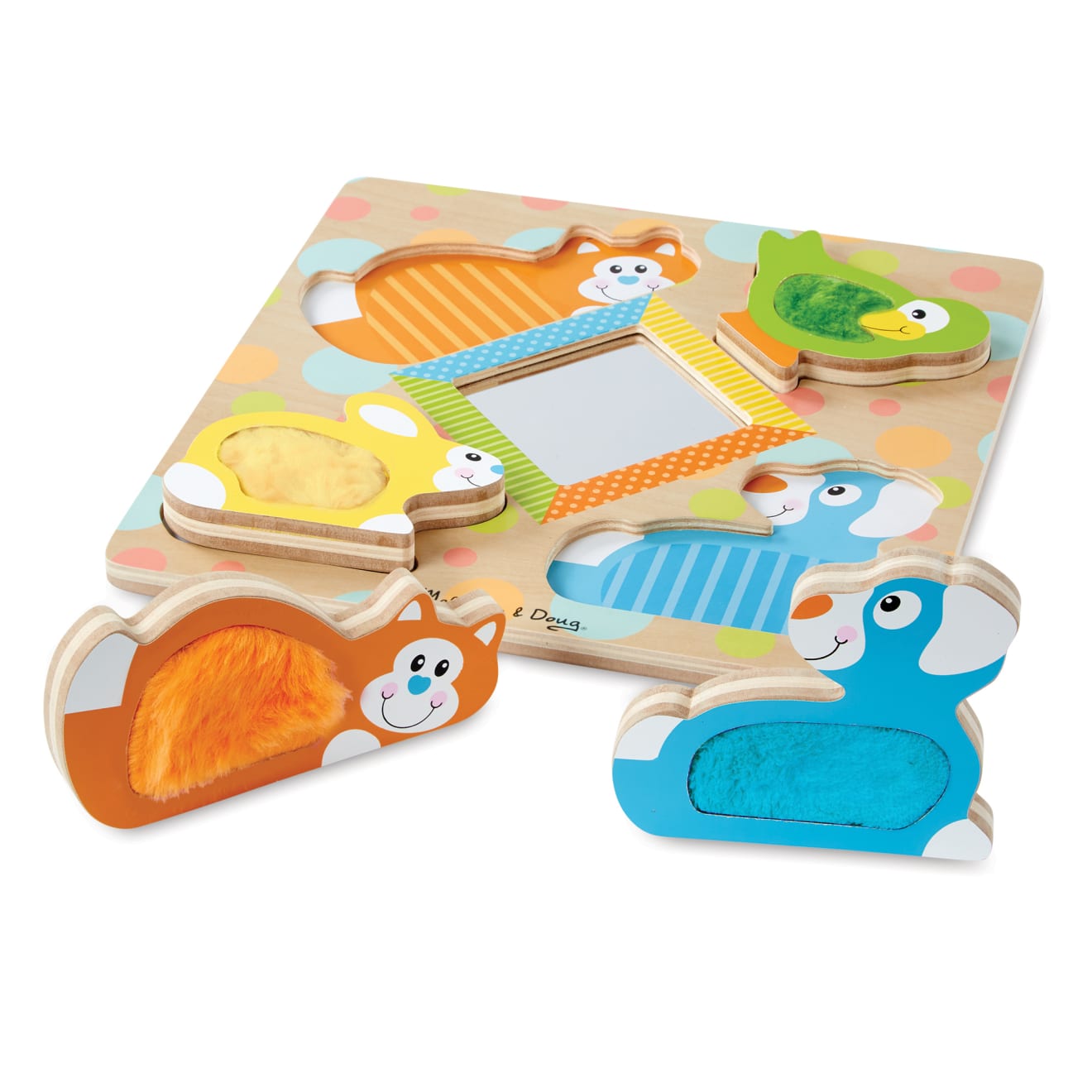 First Play Wooden Touch and Feel Puzzle Peek-a-Boo Pets With Mirror - Image 4