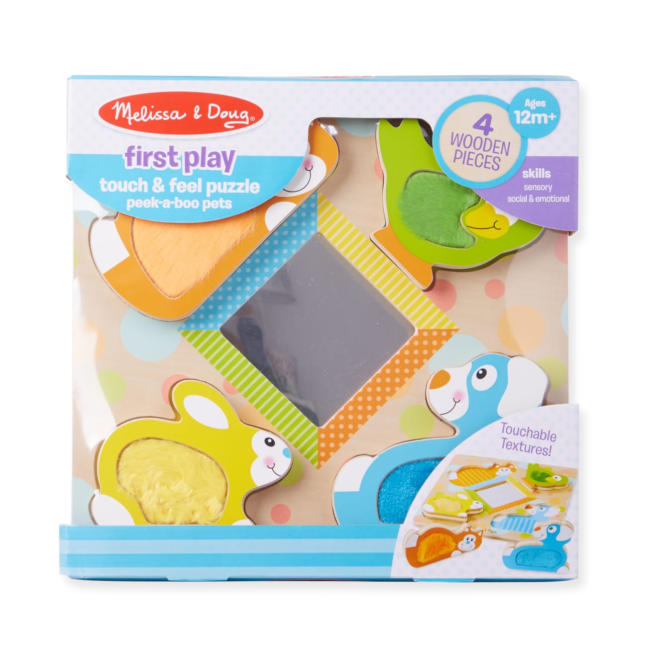 First Play Wooden Touch and Feel Puzzle Peek-a-Boo Pets With Mirror - Image 3