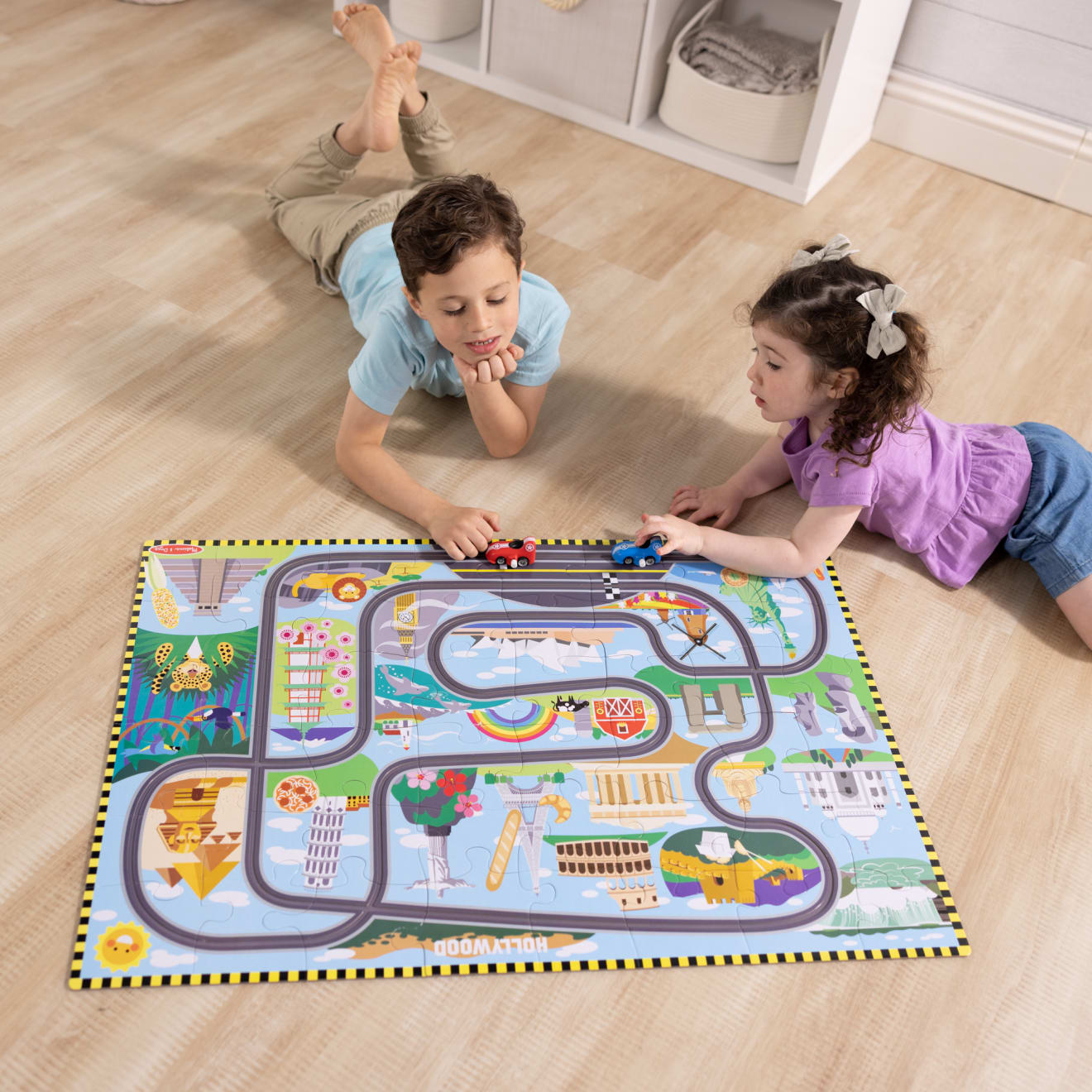 Race Around the World Tracks Floor Puzzle - 48 Pieces - Image 2
