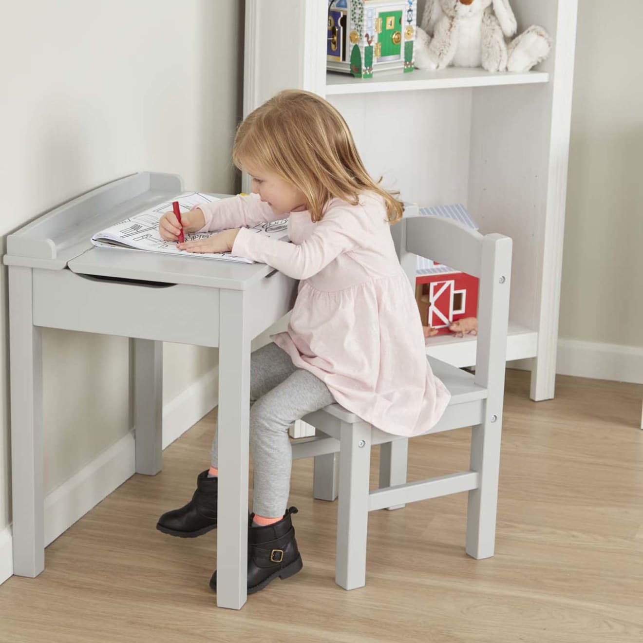 Child's Lift-Top Desk & Chair - Gray - Image 2