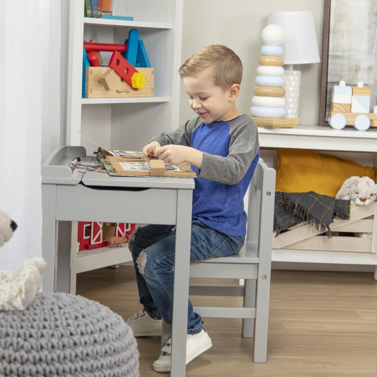 Child's Lift-Top Desk & Chair - Gray - Image 5