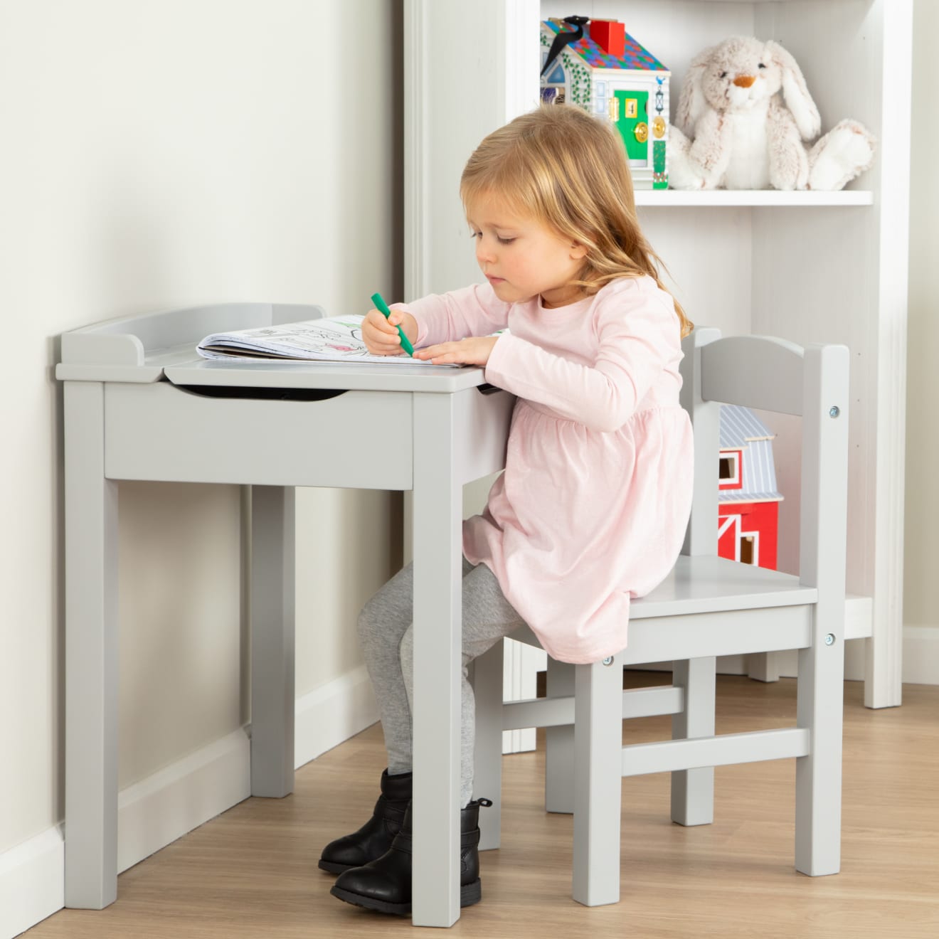 Child's Lift-Top Desk & Chair - Gray - Image 6