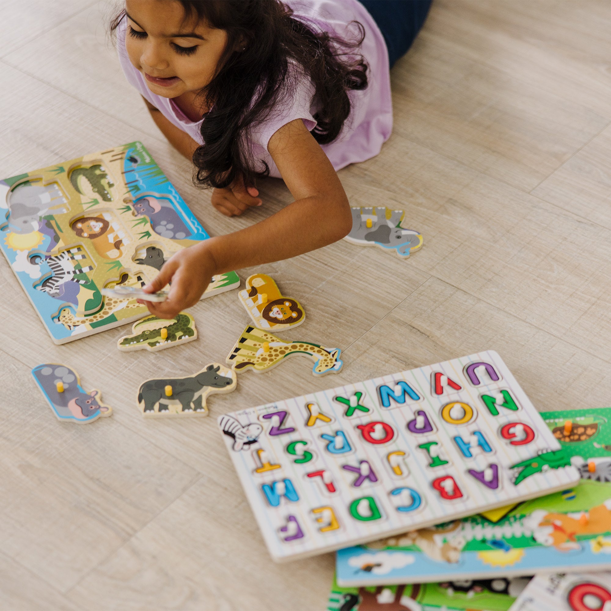Wooden Peg Puzzle 6-Pack: Vehicles. Numbers. Safari. Farm. Pets. Alphabet - Image 8
